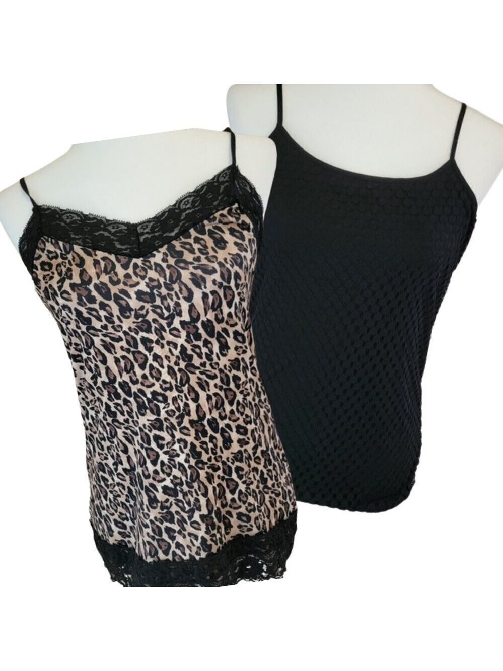 Set Of (2) Camis: 1 LOFT Black Textured; 1 WHBM Leopard Print Size Medium EUC